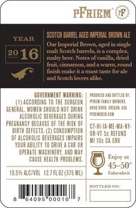 Pfriem Family Brewers Scotch Barrel Aged Imperial Brown Ale April 2017