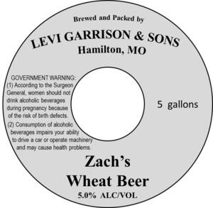 Levi Garrison & Sons Zach's Wheat Beer April 2017