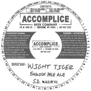 Accomplice Beer Company Wight Tiger English Pale Ale May 2017