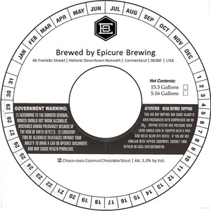 Epicure Brewing Choco-coco Coconut Chocolate Stout May 2017