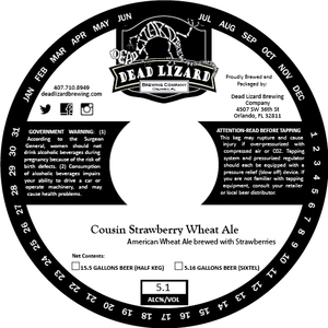 Dead Lizard Brewing Company Cousin Strawberry Wheat Ale May 2017