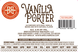 Breckenridge Brewery, LLC Vanilla Porter May 2017