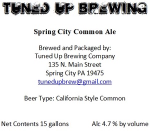 Tuned Up Brewing Spring City Common Ale June 2017