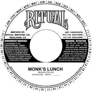 Ritual Brewing Co. Monk's Lunch June 2017