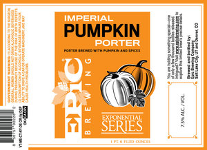 Epic Brewing Company Imperial Pumpkin Porter July 2017