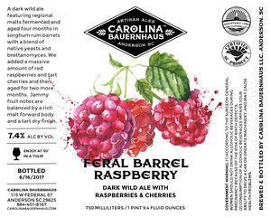 Feral Barrel Raspberry Dark Wild Ale With Raspberries & Cherrie July 2017