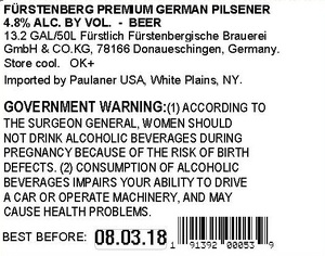 Furstenberg Premium German Pilsner July 2017