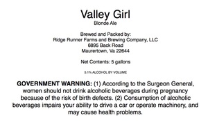 Valley Girl Blonde Ale July 2017
