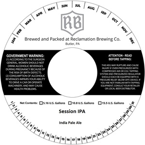 Reclamation Brewing Company Session IPA September 2017