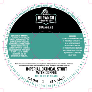 Durango Brewing Co Imperial Oatmeal Stout With Coffee November 2017