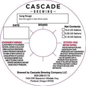 Cascade Brewing Sang Rouge November 2017
