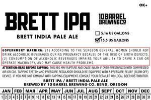 10 Barrel Brewing Co. Brett IPA December 2017