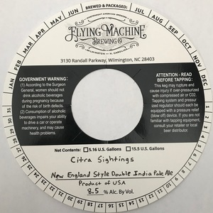 Flying Machine Brewing Co. Citra Sightings New England Style Double India Pale Ale