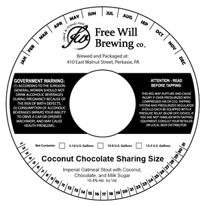 Free Will Brewing Co. Coconut Chocolate Sharing Size February 2020