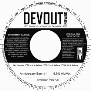 Devout Brewing Anniversary Beer #1 February 2020