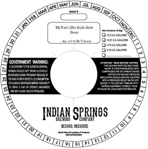 Indian Springs Brewing Company Mcnatt's Dry Irish-style Stout February 2020