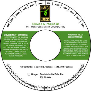 Manor Hill Brewing Ginger: Double India Pale Ale February 2020