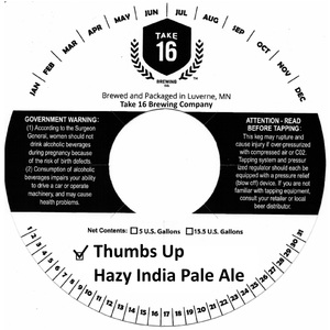 Take 16 Brewing Company Thumbs Up Hazy India Pale Ale February 2020