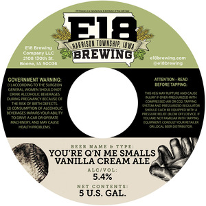 E18 Brewing Harrison Township You're Q'n Me Smalls Vanilla Cream Ale March 2020