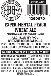 Breckenridge Brewery, LLC Experimental Peach Wheat Ale