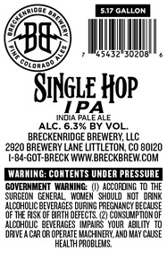 Breckenridge Brewery, LLC Single Hop IPA