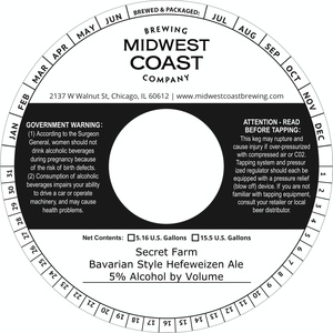 Midwest Coast Brewing Company Secret Farm Bavarian Style Hefeweizen Ale March 2020