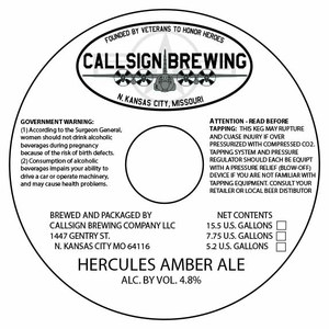 Callsign Brewing Company LLC Hercules Amber Ale April 2020