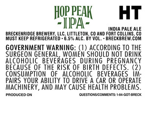 Breckenridge Brewery Hop Peak IPA May 2020