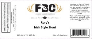 Pocono Brewery Company Rory's Irish Style Stout