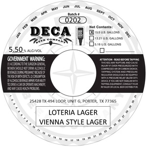 Deca Beer Company Loteria Lager Vienna Style Lager