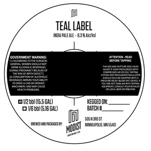 Modist Brewing Co Teal Label India Pale Ale March 2022