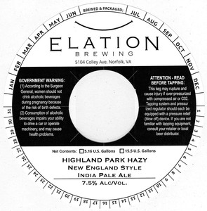 Elation Brewing Highland Park Hazy April 2022