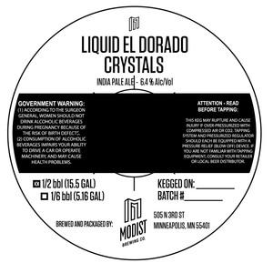 Modist Brewing Co Liquid El Dorado Crystals India Pale Ale March 2022