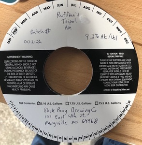 Black Pony Brewing Co Ruffian's Tripel Ale March 2022