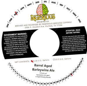 Ingenious Brewing Co. Barrel Aged Barleywine Ale April 2022