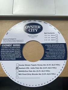 Oyster City Brewing Company Apalach IPA April 2022