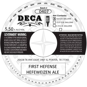 Deca Beer Company First Hefense Hefeweizen Ale