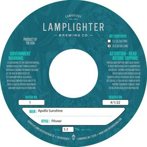 Lamplighter Brewing Co. Apollo Sunshine April 2022