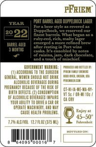 Pfriem Family Brewers Port Barrel Aged Doppelbock Lager May 2022