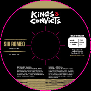 Kings & Convicts Brewing Company Sir Romeo May 2022