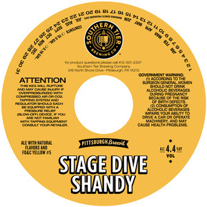 Southern Tier Brewing Company Stage Dive Shandy May 2022