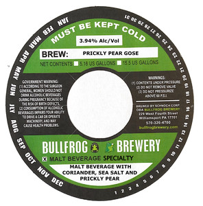 Bullfrog Brewery Prickly Pear Gose June 2022