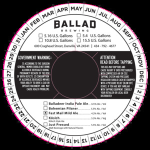 Ballad Brewing Fast Mail Mild Ale August 2022