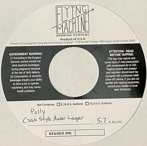 Flying Machine Brewing Company Polly Czech Style Amber Lager August 2022