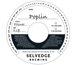 Selvedge Brewing Poplin Pilsner August 2022