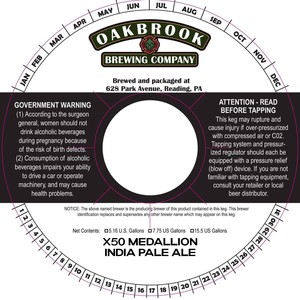 Oakbrook Brewing Company X50 Medallion India Pale Ale