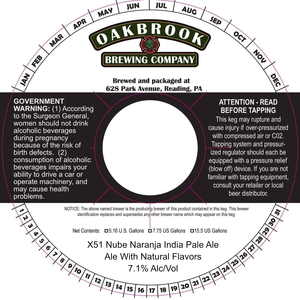 Oakbrook Brewing Company X51 Nube Naranja India Pale Ale