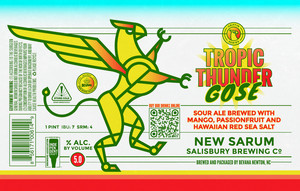 New Sarum Salisbury Brewing Co Tropic Thunder Gose Sour Ale Brewed With Mango, Passionfruit, And Hawaiian Red Sea Salt January 2023