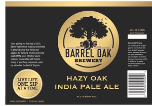 Barrel Oak Brewery Hazy Oak India Pale Ale January 2023