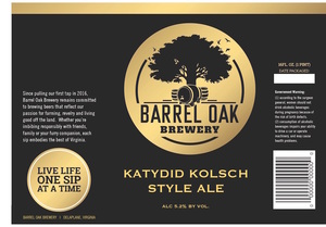 Barrel Oak Brewery Katydid Kolsch Style Ale January 2023